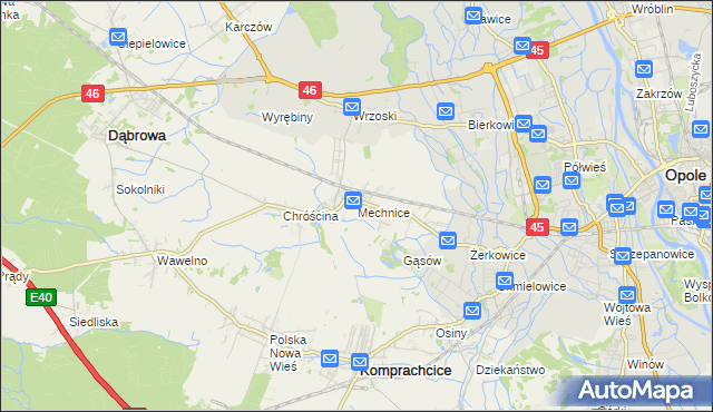 mapa Mechnice gmina Dąbrowa, Mechnice gmina Dąbrowa na mapie Targeo