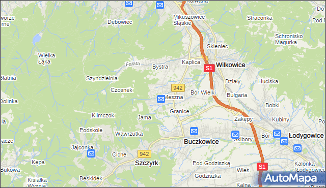 mapa Meszna gmina Wilkowice, Meszna gmina Wilkowice na mapie Targeo