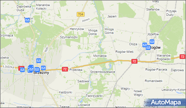 mapa Michałów gmina Brzeziny, Michałów gmina Brzeziny na mapie Targeo