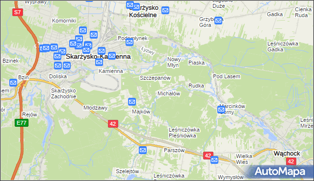 mapa Michałów gmina Skarżysko Kościelne, Michałów gmina Skarżysko Kościelne na mapie Targeo