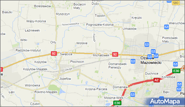 mapa Michałówek gmina Ożarów Mazowiecki, Michałówek gmina Ożarów Mazowiecki na mapie Targeo