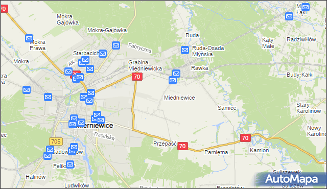 mapa Miedniewice gmina Skierniewice, Miedniewice gmina Skierniewice na mapie Targeo