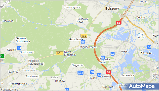 mapa Międzyrzecze gmina Bojszowy, Międzyrzecze gmina Bojszowy na mapie Targeo