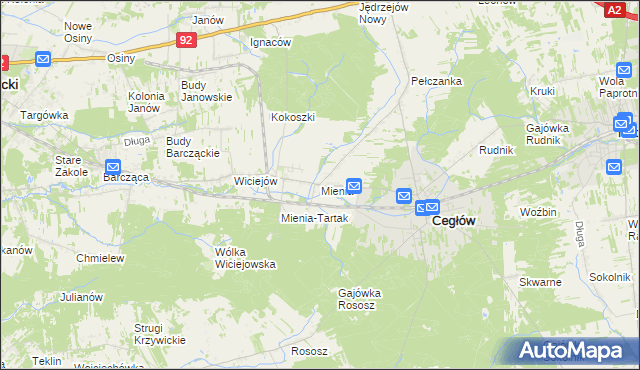 mapa Mienia, Mienia na mapie Targeo