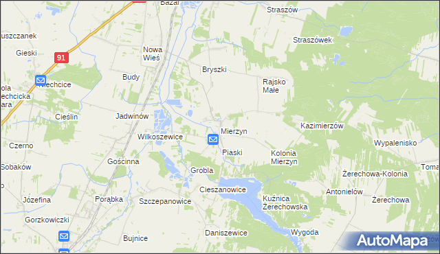 mapa Mierzyn gmina Rozprza, Mierzyn gmina Rozprza na mapie Targeo