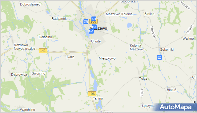 mapa Mieszkowo gmina Maszewo, Mieszkowo gmina Maszewo na mapie Targeo