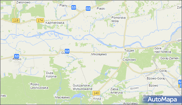 mapa Mikołajewo gmina Czarnków, Mikołajewo gmina Czarnków na mapie Targeo