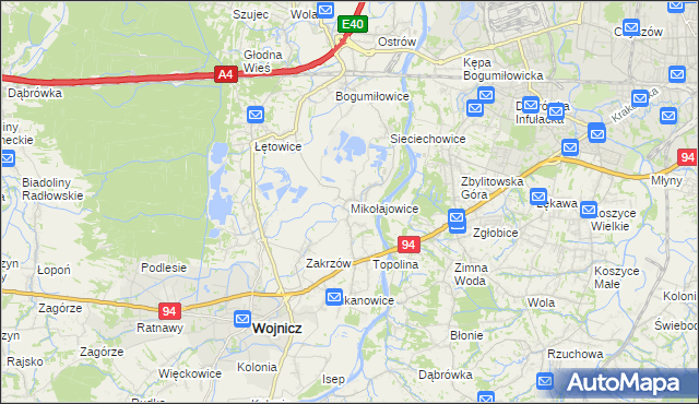 mapa Mikołajowice gmina Wierzchosławice, Mikołajowice gmina Wierzchosławice na mapie Targeo