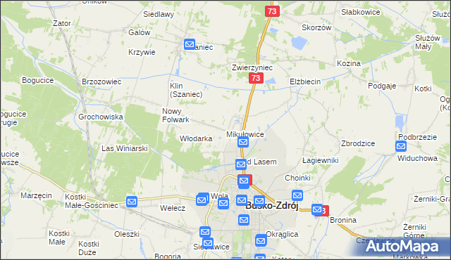mapa Mikułowice gmina Busko-Zdrój, Mikułowice gmina Busko-Zdrój na mapie Targeo