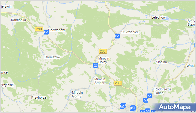 mapa Mirocin Dolny, Mirocin Dolny na mapie Targeo