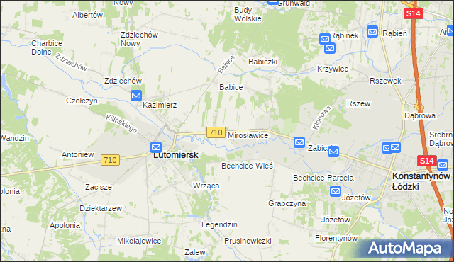 mapa Mirosławice gmina Lutomiersk, Mirosławice gmina Lutomiersk na mapie Targeo