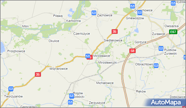 mapa Mirosławice gmina Sobótka, Mirosławice gmina Sobótka na mapie Targeo