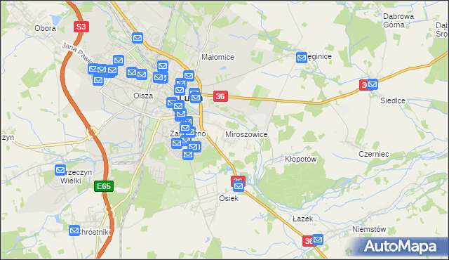 mapa Miroszowice, Miroszowice na mapie Targeo