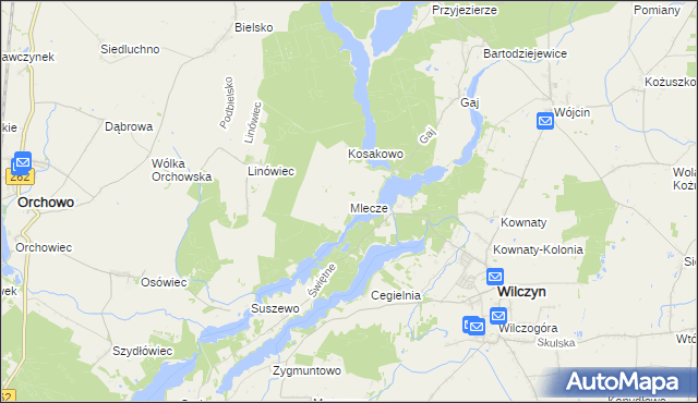 mapa Mlecze gmina Orchowo, Mlecze gmina Orchowo na mapie Targeo
