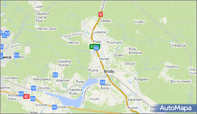 mapa Młynek gmina Brody, Młynek gmina Brody na mapie Targeo