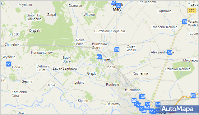 mapa Młynek gmina Osiek Mały, Młynek gmina Osiek Mały na mapie Targeo