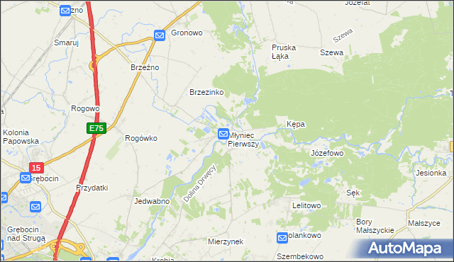 mapa Młyniec Pierwszy, Młyniec Pierwszy na mapie Targeo