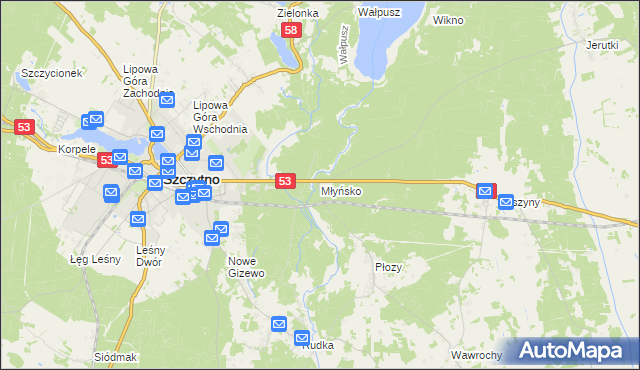 mapa Młyńsko gmina Szczytno, Młyńsko gmina Szczytno na mapie Targeo