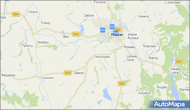 mapa Mnichowo gmina Reszel, Mnichowo gmina Reszel na mapie Targeo