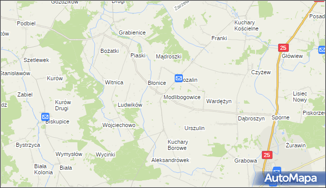 mapa Modlibogowice, Modlibogowice na mapie Targeo