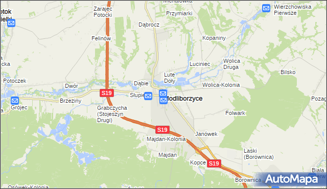 mapa Modliborzyce powiat janowski, Modliborzyce powiat janowski na mapie Targeo