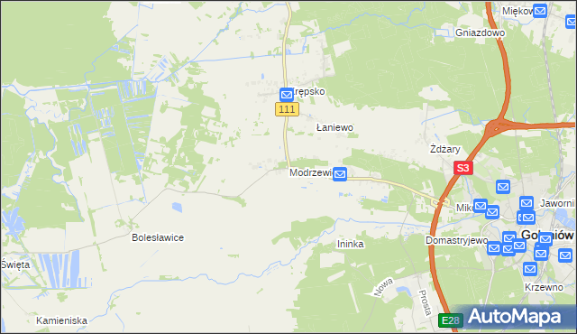 mapa Modrzewie gmina Goleniów, Modrzewie gmina Goleniów na mapie Targeo