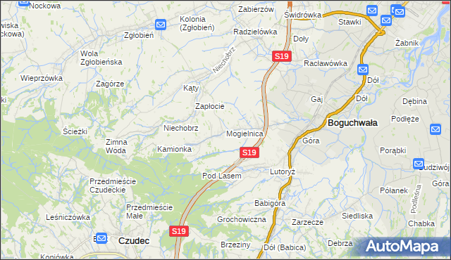 mapa Mogielnica gmina Boguchwała, Mogielnica gmina Boguchwała na mapie Targeo