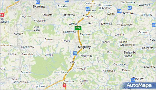 mapa Mogilany, Mogilany na mapie Targeo