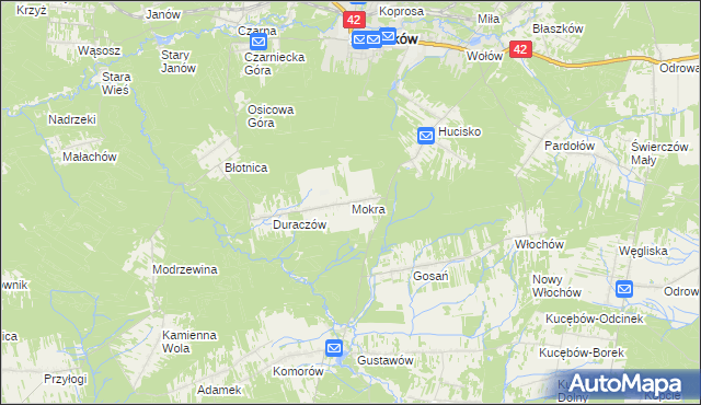 mapa Mokra gmina Stąporków, Mokra gmina Stąporków na mapie Targeo