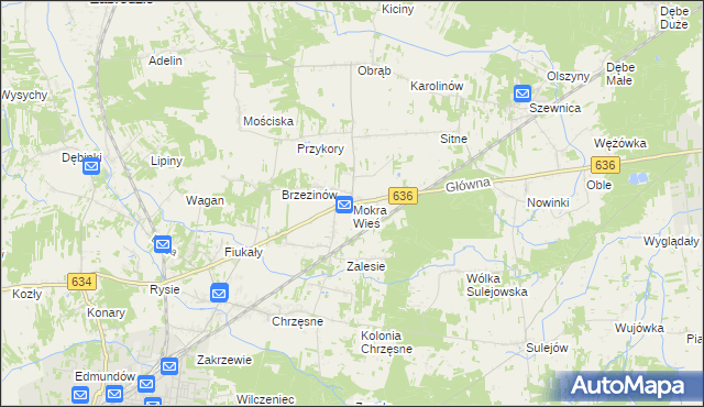 mapa Mokra Wieś gmina Tłuszcz, Mokra Wieś gmina Tłuszcz na mapie Targeo