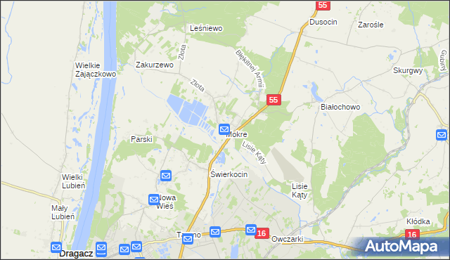 mapa Mokre gmina Grudziądz, Mokre gmina Grudziądz na mapie Targeo