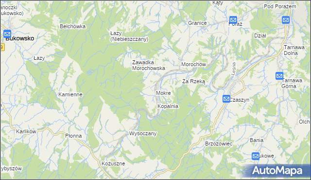 mapa Mokre gmina Zagórz, Mokre gmina Zagórz na mapie Targeo