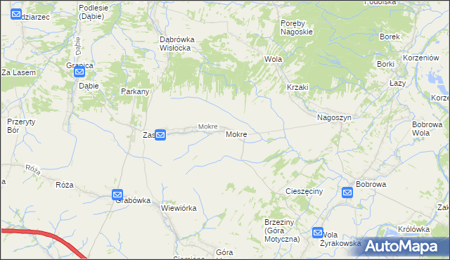 mapa Mokre gmina Żyraków, Mokre gmina Żyraków na mapie Targeo