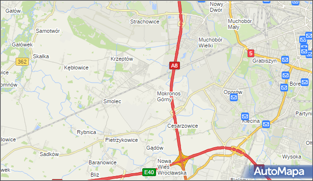 mapa Mokronos Górny, Mokronos Górny na mapie Targeo