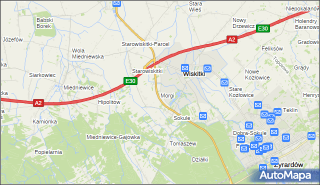 mapa Morgi gmina Wiskitki, Morgi gmina Wiskitki na mapie Targeo