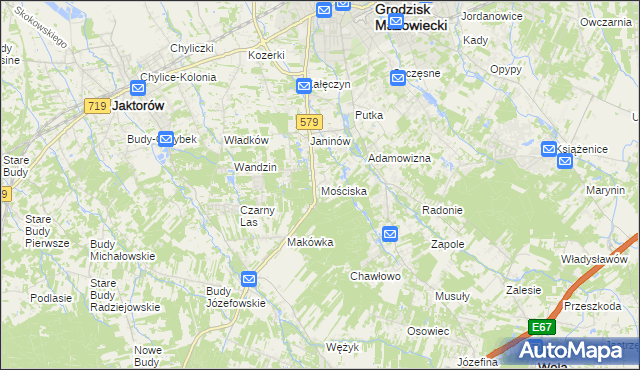 mapa Mościska gmina Grodzisk Mazowiecki, Mościska gmina Grodzisk Mazowiecki na mapie Targeo