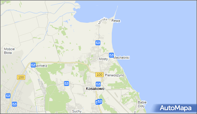 mapa Mosty gmina Kosakowo, Mosty gmina Kosakowo na mapie Targeo
