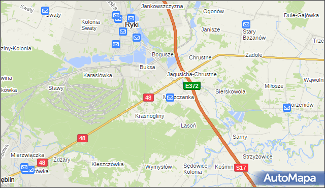 mapa Moszczanka gmina Ryki, Moszczanka gmina Ryki na mapie Targeo