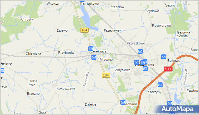 mapa Mrowino, Mrowino na mapie Targeo