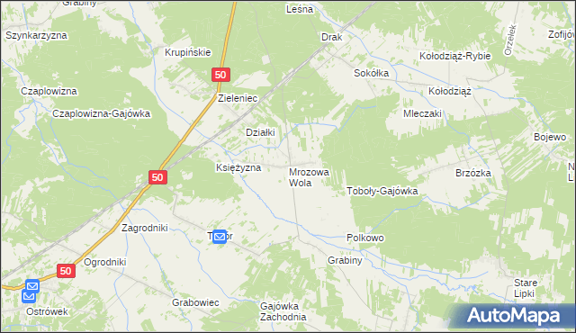 mapa Mrozowa Wola, Mrozowa Wola na mapie Targeo