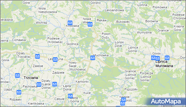 mapa Muchówka gmina Nowy Wiśnicz, Muchówka gmina Nowy Wiśnicz na mapie Targeo