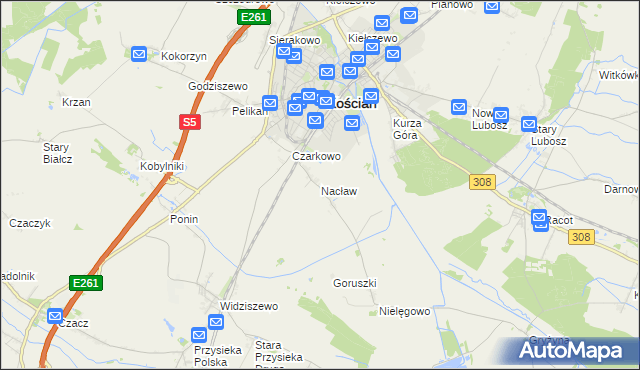 mapa Nacław gmina Kościan, Nacław gmina Kościan na mapie Targeo