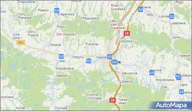 mapa Nadole gmina Dukla, Nadole gmina Dukla na mapie Targeo