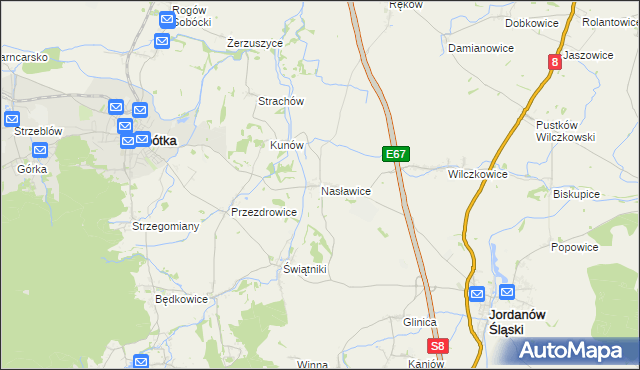 mapa Nasławice gmina Sobótka, Nasławice gmina Sobótka na mapie Targeo