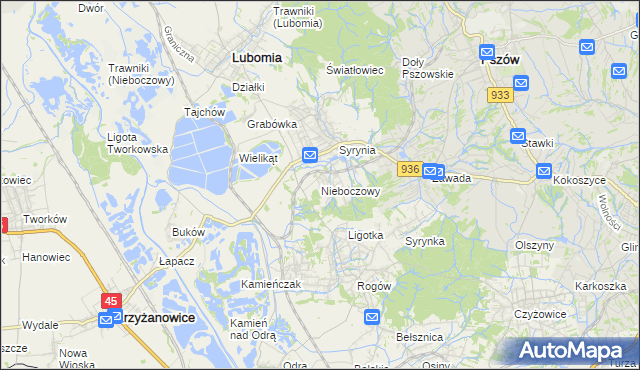mapa Nieboczowy, Nieboczowy na mapie Targeo