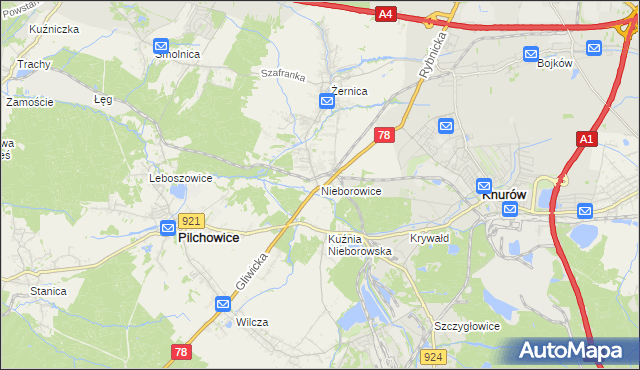 mapa Nieborowice, Nieborowice na mapie Targeo