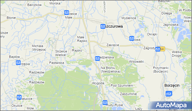 mapa Niedzieliska gmina Szczurowa, Niedzieliska gmina Szczurowa na mapie Targeo