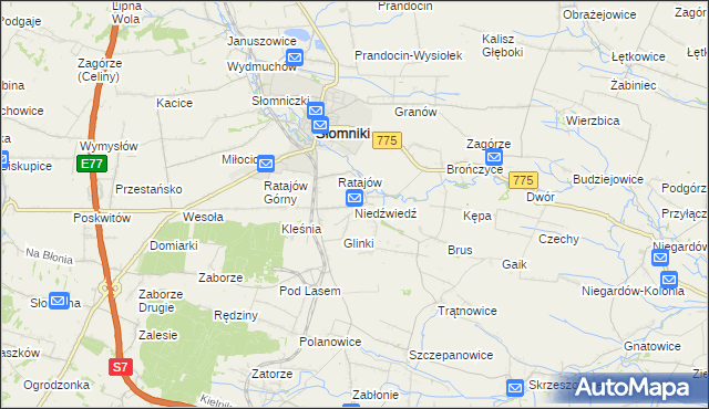 mapa Niedźwiedź gmina Słomniki, Niedźwiedź gmina Słomniki na mapie Targeo