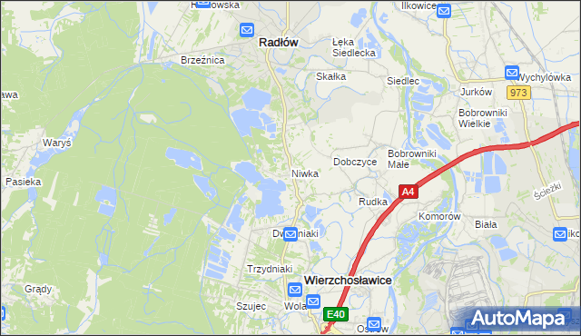mapa Niwka gmina Radłów, Niwka gmina Radłów na mapie Targeo