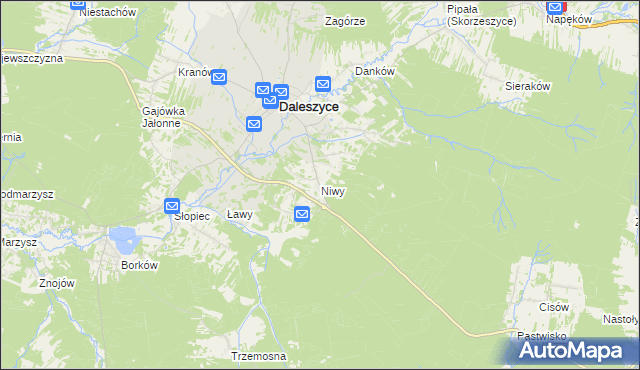 mapa Niwy gmina Daleszyce, Niwy gmina Daleszyce na mapie Targeo